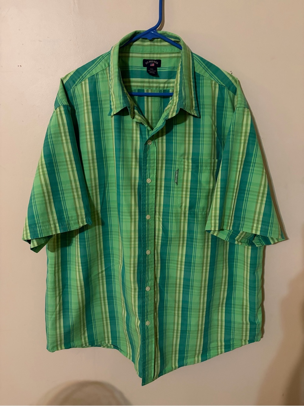 U.S. Polo Assn. Men’s Green Plaid Short-Sleeve Button-Down Shirt XXL